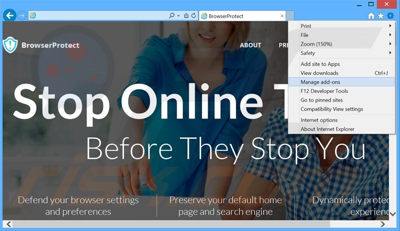 Removing BrowserProtect ads from Internet Explorer step 1