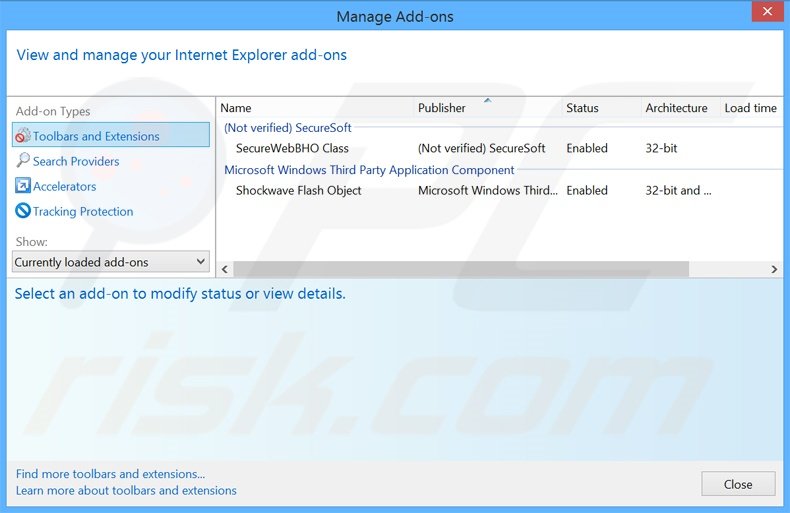 Removing BrowserProtect ads from Internet Explorer step 2