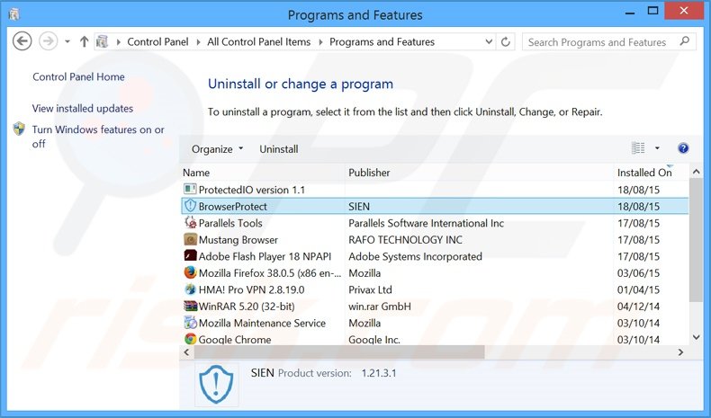 BrowserProtect adware uninstall via Control Panel