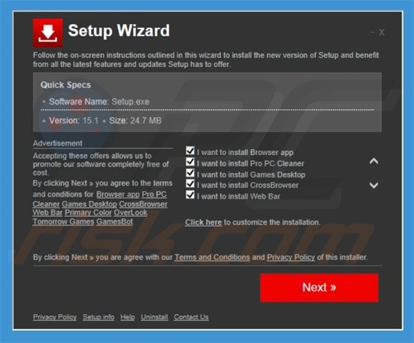 Deceitful software installation setup distributing BrowsrApVs adware