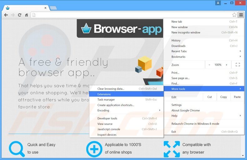 Removing BrowsrApVs  ads from Google Chrome step 1