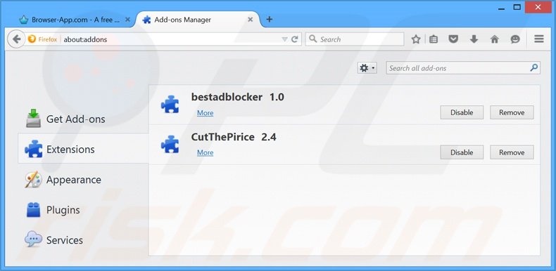 Removing BrowsrApVs ads from Mozilla Firefox step 2