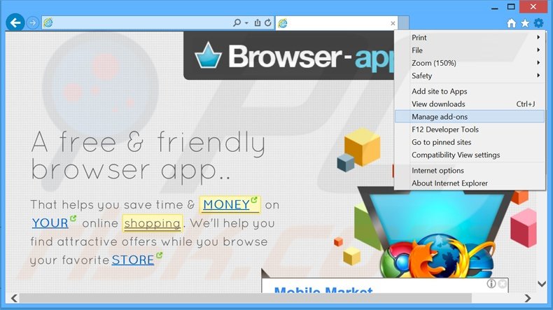 Removing BrowsrApVs ads from Internet Explorer step 1