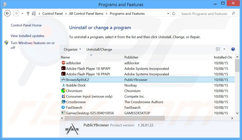 BrowsrApVs adware uninstall via Control Panel