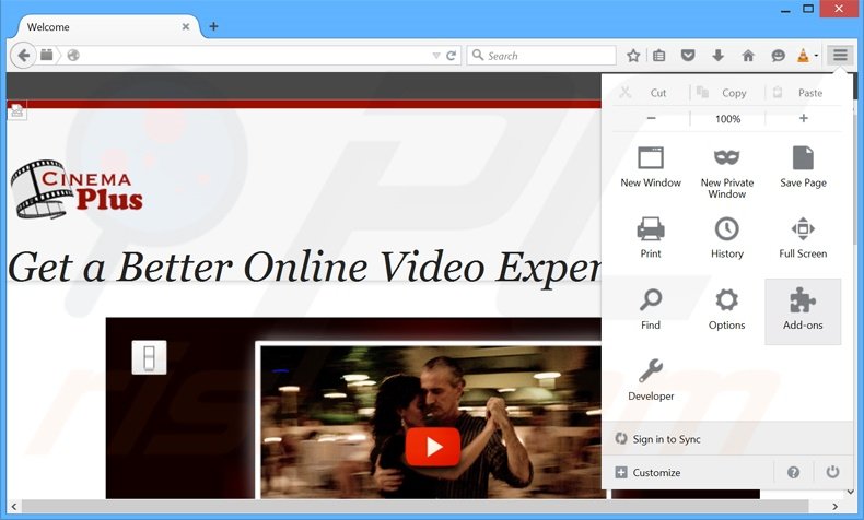 Removing Cinem Plus ads from Mozilla Firefox step 1