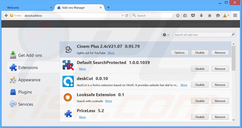 Removing Cinem Plus ads from Mozilla Firefox step 2