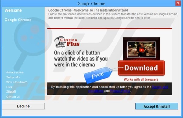 Deceptive installation setup used to distribute Cinem Plus adware