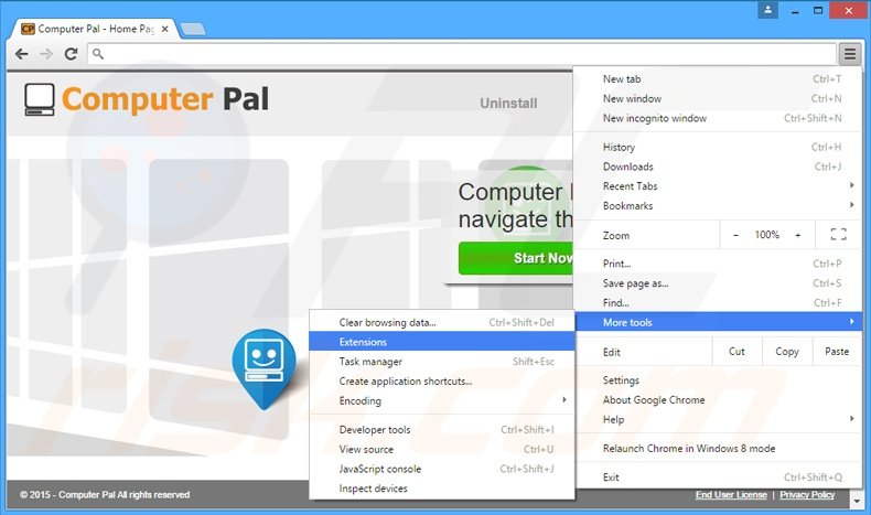 Removing Computer Pal  ads from Google Chrome step 1