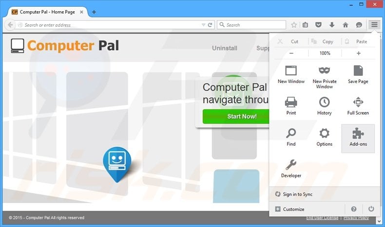 Removing Computer Pal ads from Mozilla Firefox step 1