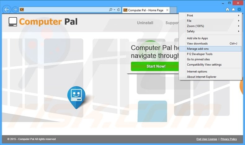 Removing Computer Pal ads from Internet Explorer step 1