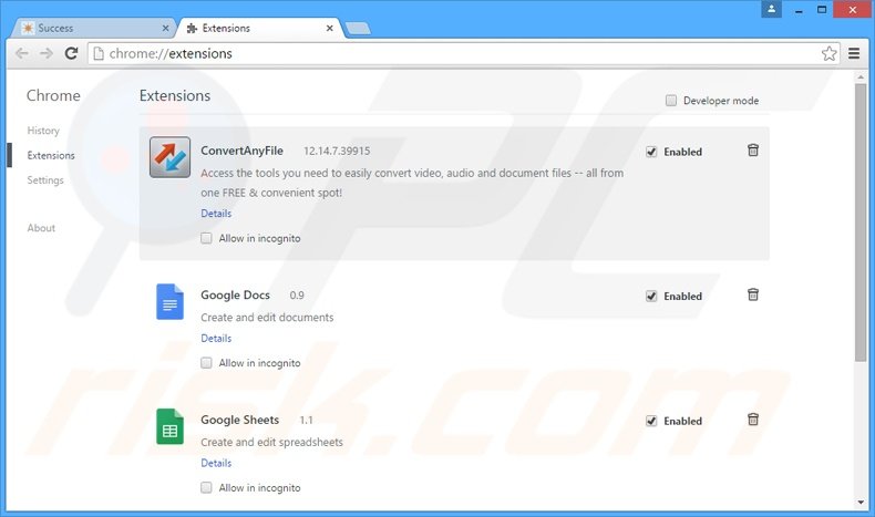 Removing ConvertAnyFile related Google Chrome extensions