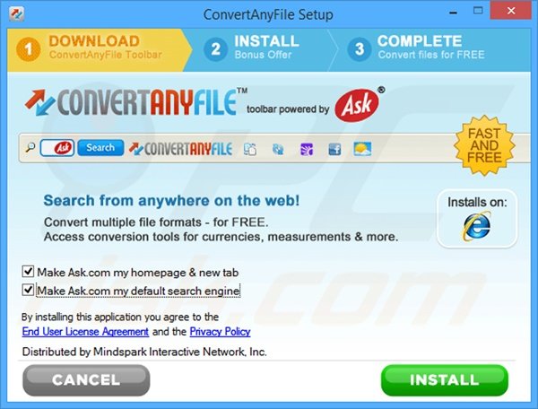 Official ConvertAnyFile browser hijacker installation setup