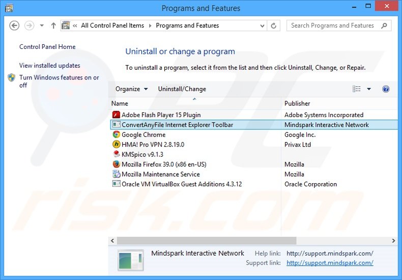 ConvertAnyFile browser hijacker uninstall via Control Panel