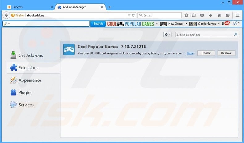 Removing Cool Popular Games related Mozilla Firefox extensions