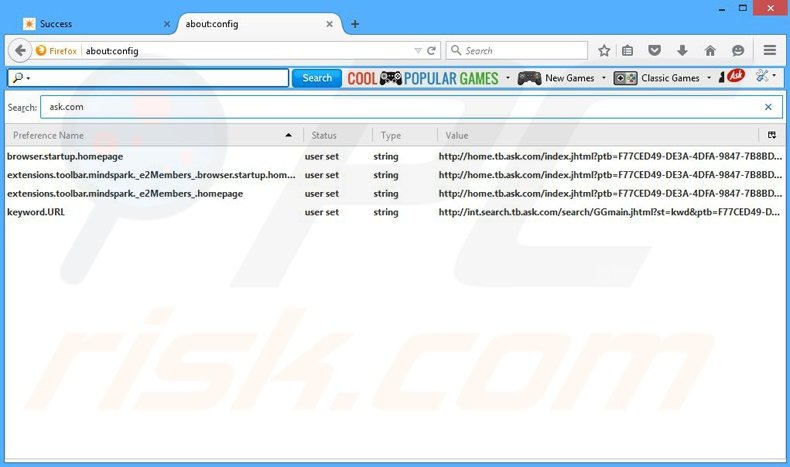 Removing Cool Popular Games from Mozilla Firefox default search engine