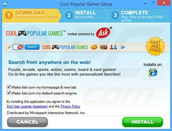Official Cool Popular Games browser hijacker installation setup