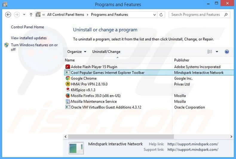 Cool Popular Games browser hijacker uninstall via Control Panel