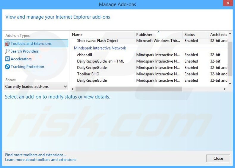 Removing DailyRecipeGuide related Internet Explorer extensions
