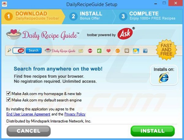 Official DailyRecipeGuide browser hijacker installation setup
