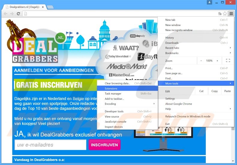 Removing DealGrabbers  ads from Google Chrome step 1