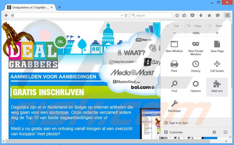 Removing DealGrabbers ads from Mozilla Firefox step 1