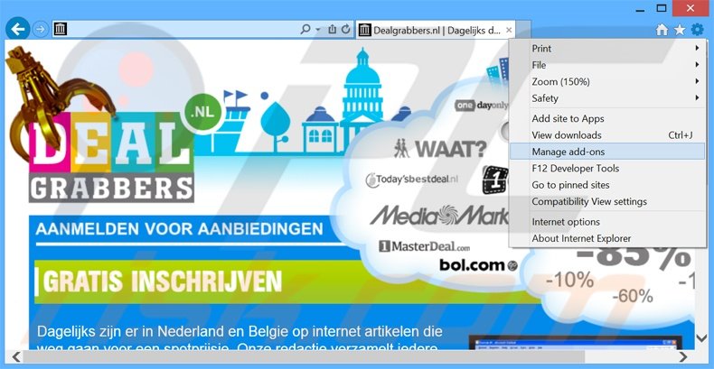 Removing DealGrabbers ads from Internet Explorer step 1