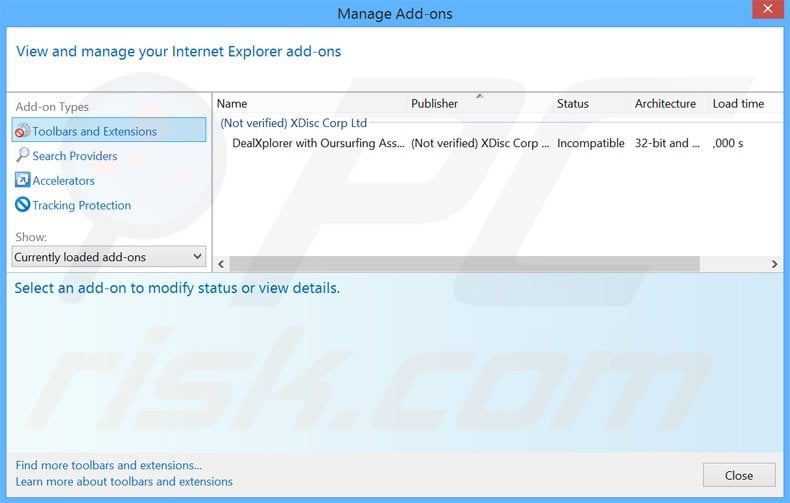 Removing DealGrabbers ads from Internet Explorer step 2