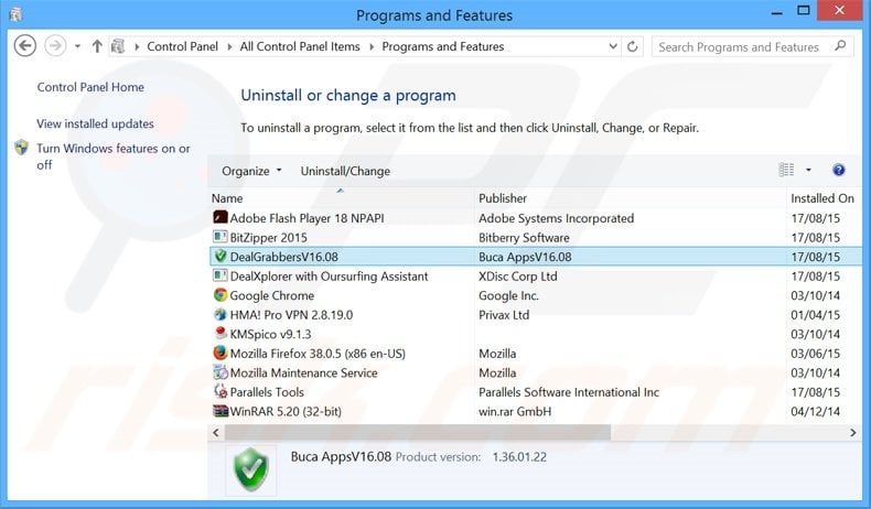 DealGrabbers adware uninstall via Control Panel