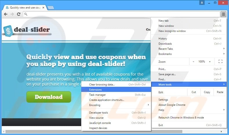 Removing deal-slider  ads from Google Chrome step 1