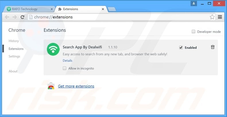 Removing mystart.dealwifi.com related Google Chrome extensions