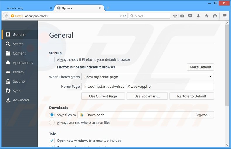 Removing mystart.dealwifi.com from Mozilla Firefox homepage