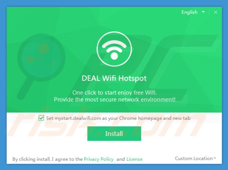 Official DealWifi browser hijacker installation setup