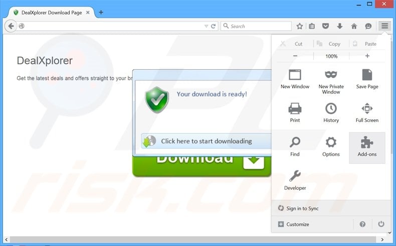 Removing DealXplorer ads from Mozilla Firefox step 1