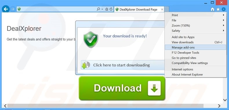 Removing DealXplorer ads from Internet Explorer step 1
