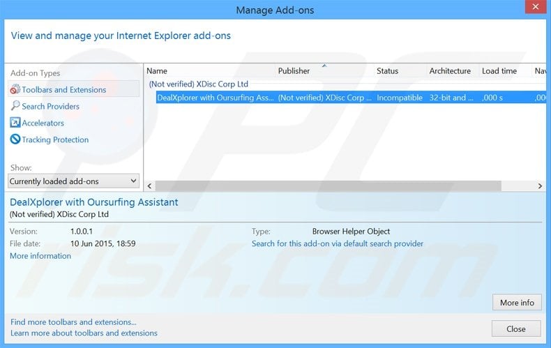 Removing DealXplorer ads from Internet Explorer step 2