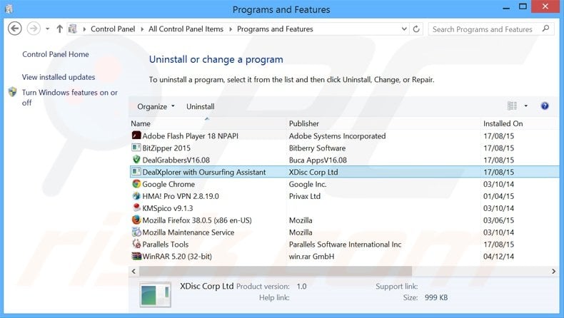 DealXplorer adware uninstall via Control Panel