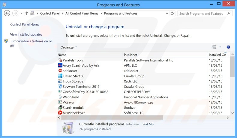 DislikeOnFB adware uninstall via Control Panel