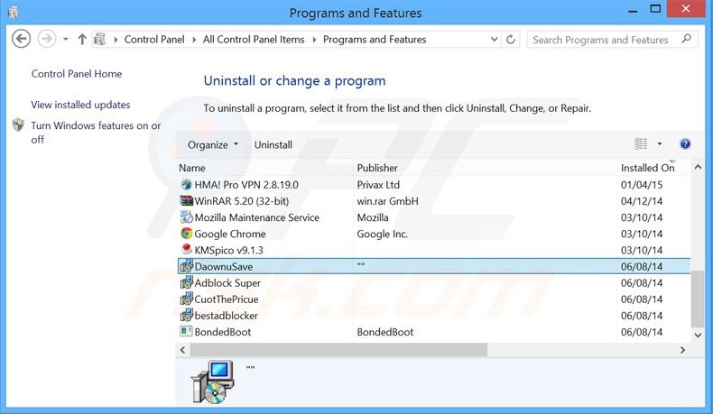 downsave adware uninstall via Control Panel