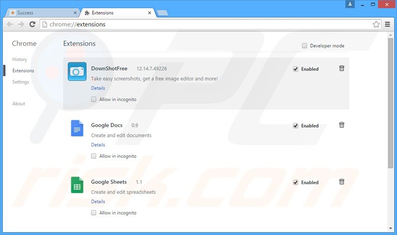 Removing DownShotFree related Google Chrome extensions