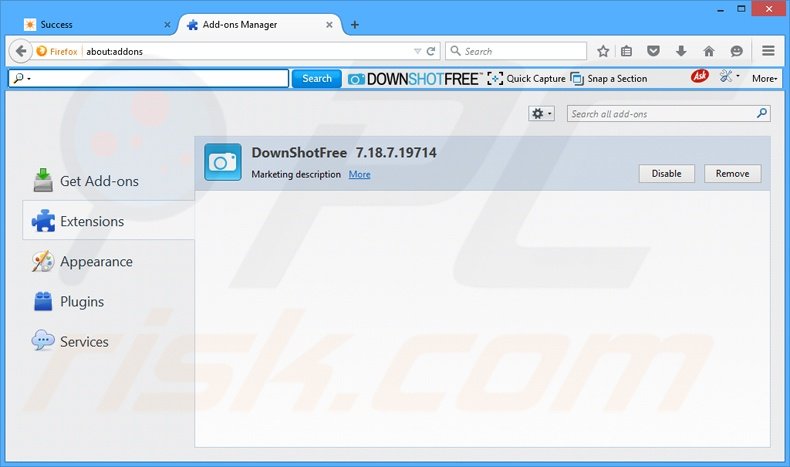 Removing DownShotFree related Mozilla Firefox extensions