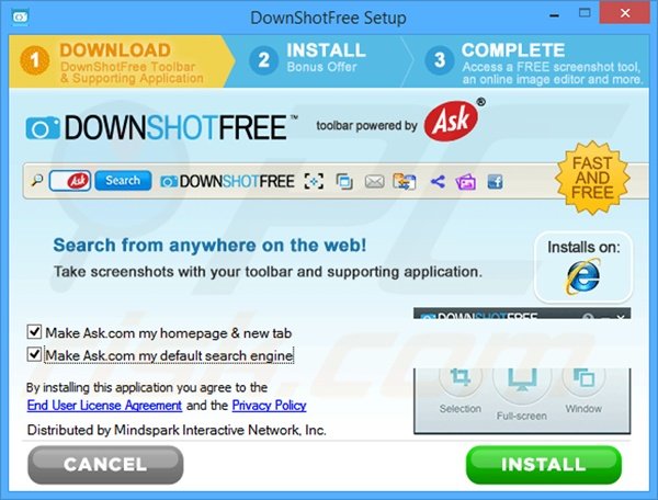 Official DownShotFree browser hijacker installer setup