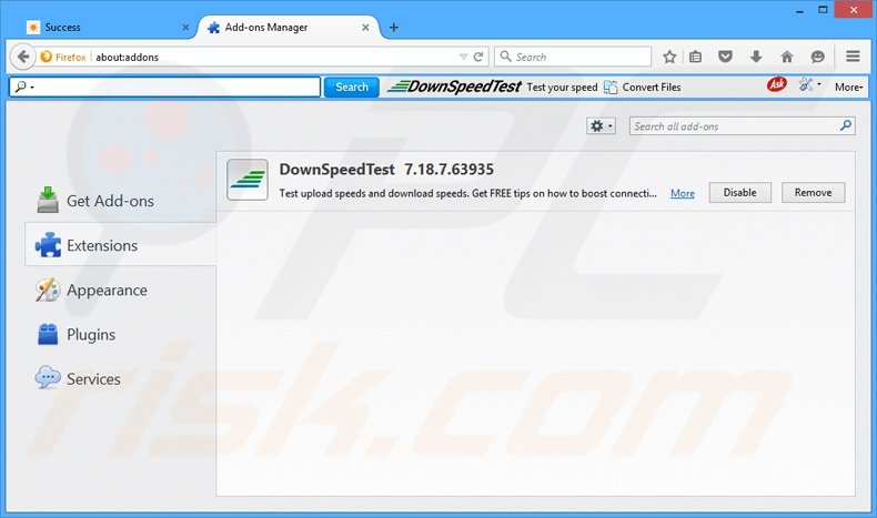 Removing DownSpeedTest related Mozilla Firefox extensions