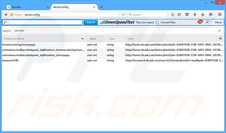 Removing DownSpeedTest from Mozilla Firefox default search engine