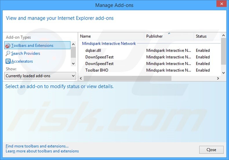 Removing DownSpeedTest related Internet Explorer extensions