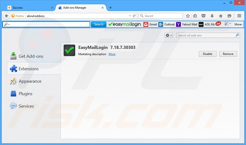 Removing EasyMailLogin related Mozilla Firefox extensions