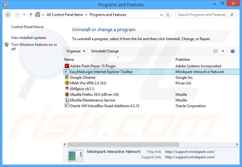 EasyMailLogin browser hijacker uninstall via Control Panel