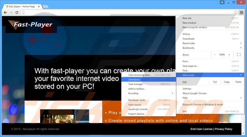 Removing FastPlayer  ads from Google Chrome step 1