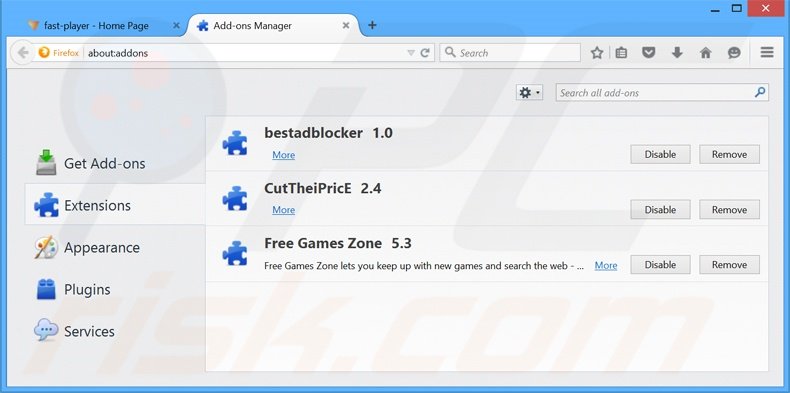 Removing FastPlayer ads from Mozilla Firefox step 2