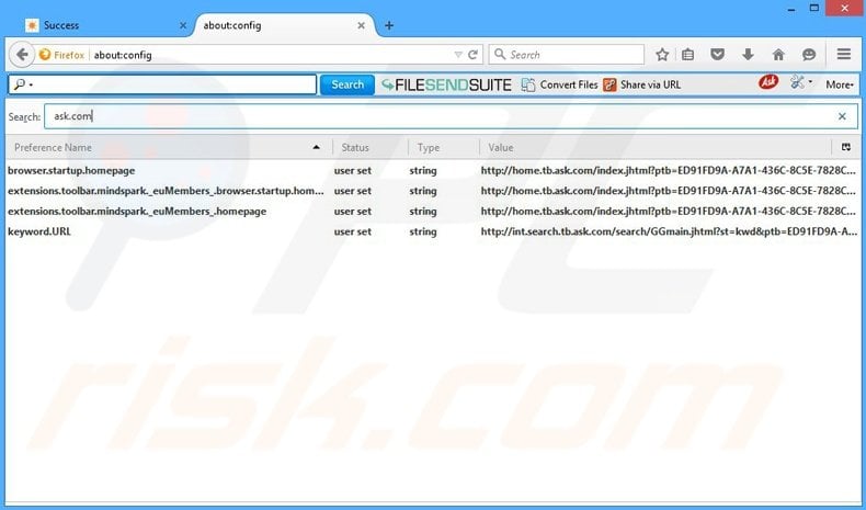 Removing File Send Suite from Mozilla Firefox default search engine