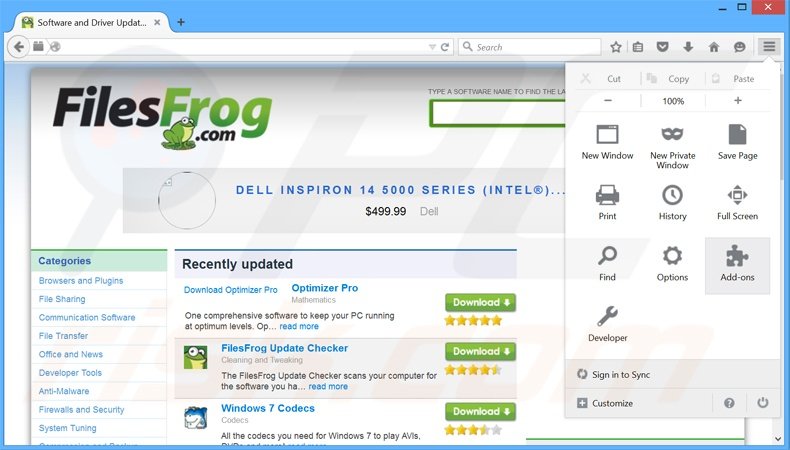 Removing FilesFrog ads from Mozilla Firefox step 1